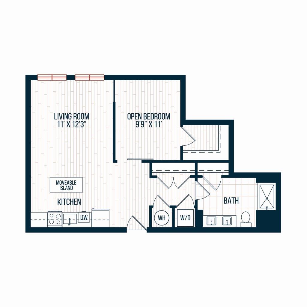 Capitol Rose Luxury Apartments in Washington, DC D6 A Studio Floor Plan